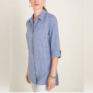 CHICOS NO IRON LINEN SHIRTTAIL HIGH LOW TUNIC 3/4 SLV NO IRON